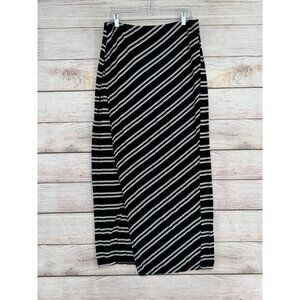 White House Black Market Diagonal Stripe Faux Wrap Maxi Skirt Women's L Black